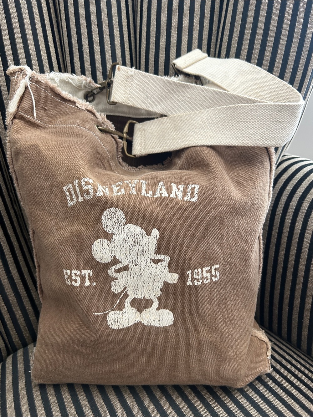 Disneyland Resort Mickey Mouse Brown Canvas Tote Bag Sturdy Rustic Distressed